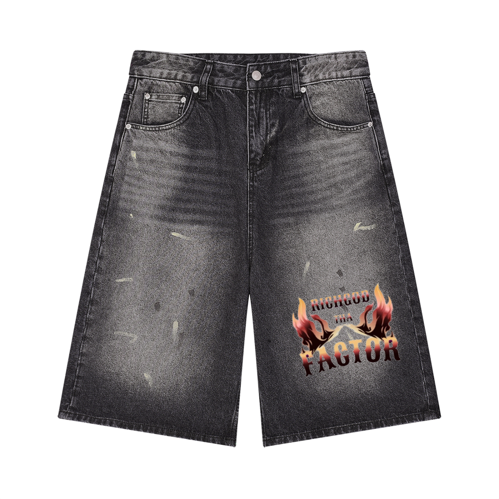 RGTF Men’s Vintage Wash Wide Leg Denim Shorts